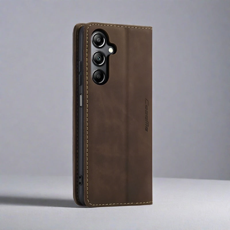 Samsung S22 Phone Case | Luxury Magnetic Leather Wallet Cardholder-coffee-Styleeo
