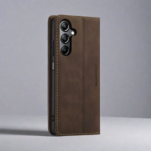 Samsung S22 Phone Case | Luxury Magnetic Leather Wallet Cardholder-coffee-Styleeo