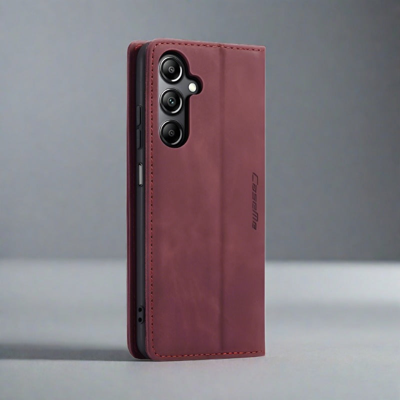 Samsung S22 Phone Case | Luxury Magnetic Leather Wallet Cardholder-winered-Styleeo