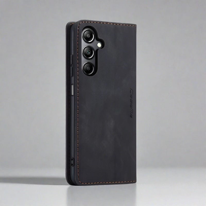 Samsung S22 Phone Case | Luxury Magnetic Leather Wallet Cardholder-black-Styleeo