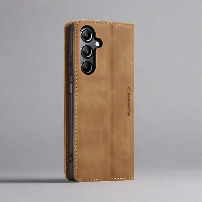 Samsung S22 Phone Case | Luxury Magnetic Leather Wallet Cardholder-brown-Styleeo