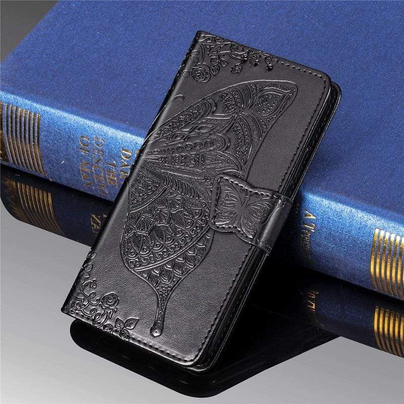 Butterfly Samsung Galaxy Leather Wallet Cases Galaxy S21 Ultra / Black Butterfly Leather wallet case for Samsung Galaxy Styleeo