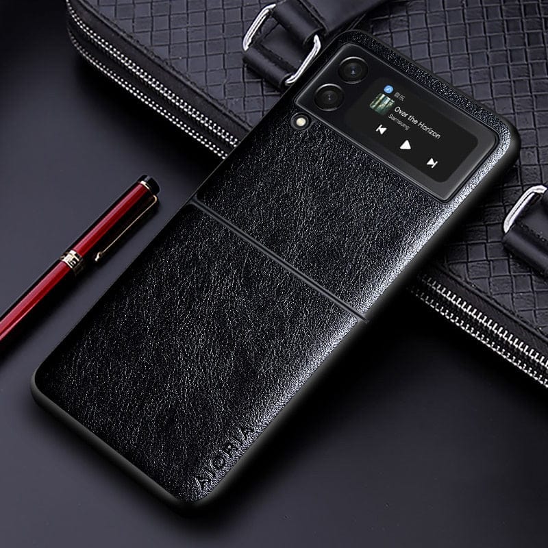 Luxury leather Case for Samsung galaxy Z Flip 3/Flip 4 5G for Z Flip3 5G / Black leather Case for Samsung galaxy Z Flip 3/Flip 4 Styleeo