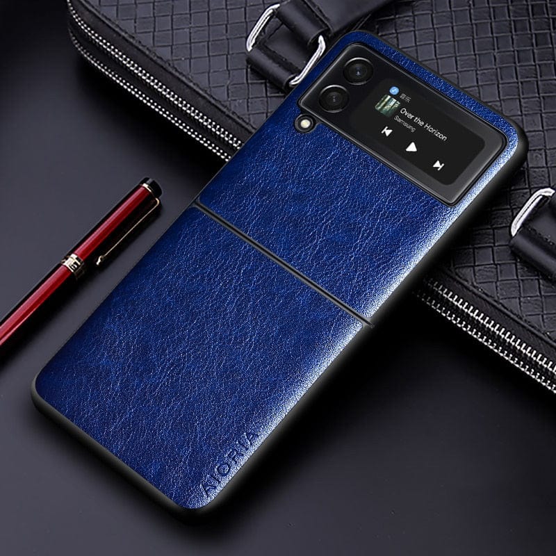 Luxury leather Case for Samsung galaxy Z Flip 3/Flip 4 5G for Z Flip3 5G / Blue leather Case for Samsung galaxy Z Flip 3/Flip 4 Styleeo