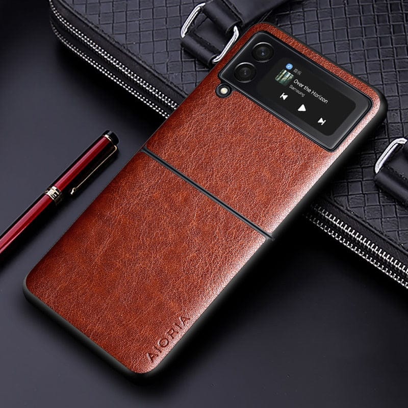 Luxury leather Case for Samsung galaxy Z Flip 3/Flip 4 5G for Z Flip3 5G / Brown leather Case for Samsung galaxy Z Flip 3/Flip 4 Styleeo