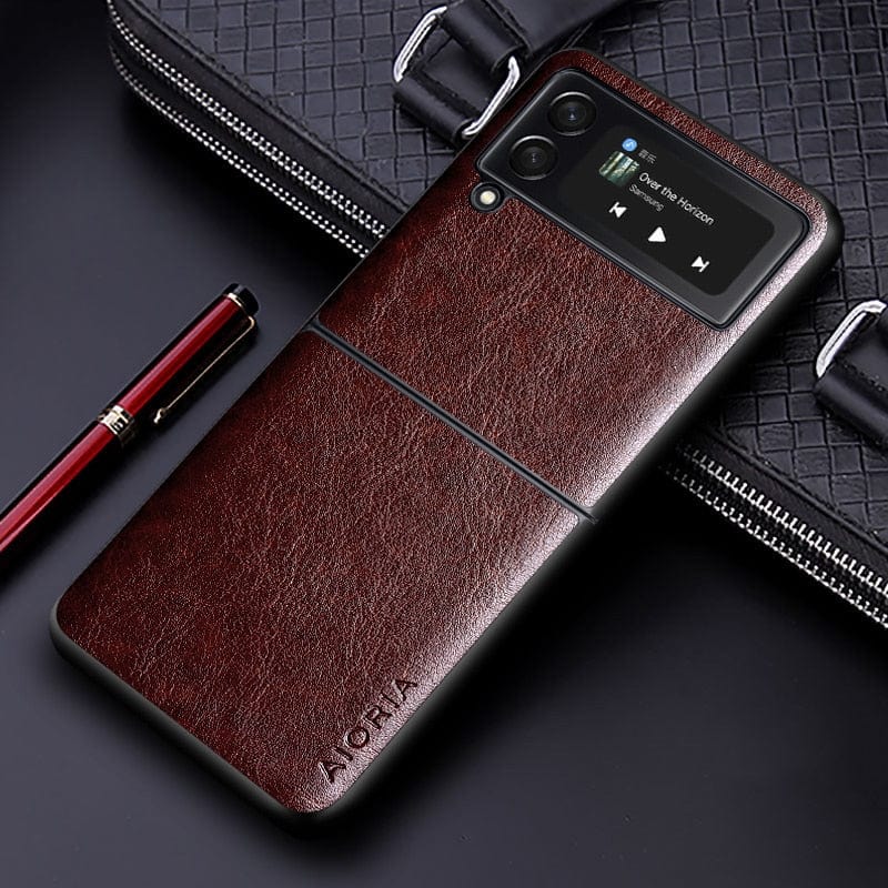 Luxury leather Case for Samsung galaxy Z Flip 3/Flip 4 5G for Z Flip3 5G / Coffee leather Case for Samsung galaxy Z Flip 3/Flip 4 Styleeo