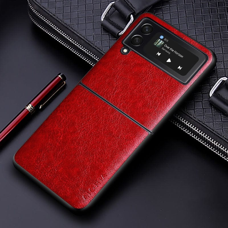 Luxury leather Case for Samsung galaxy Z Flip 3/Flip 4 5G for Z Flip3 5G / Red leather Case for Samsung galaxy Z Flip 3/Flip 4 Styleeo