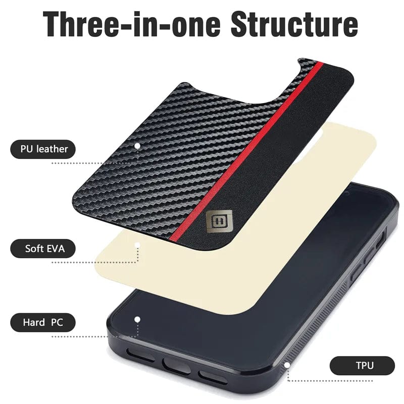 Shockproof Carbon Fiber Leather iPhone 15 Case Styleeo