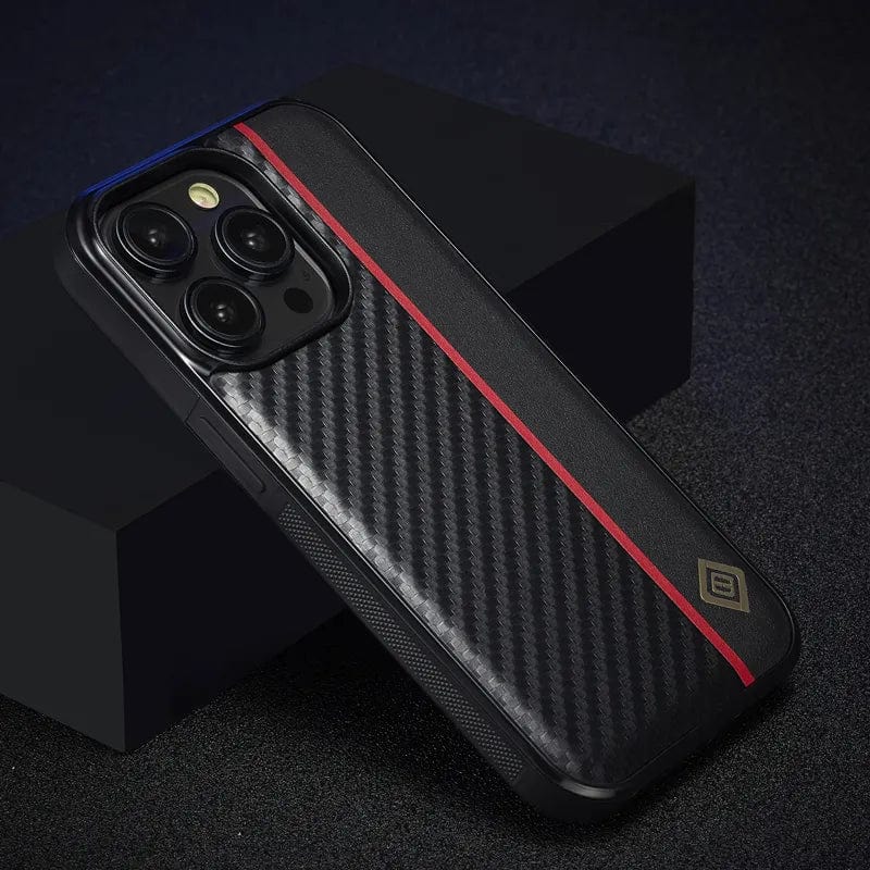 Shockproof Carbon Fiber Leather iPhone 15 Case Styleeo