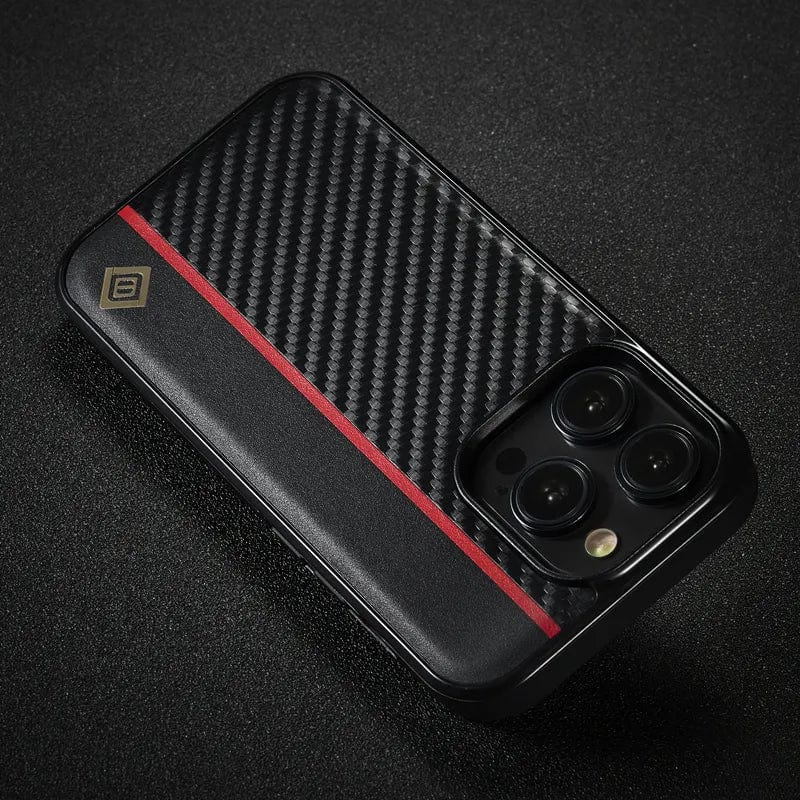 Shockproof Carbon Fiber Leather iPhone 15 Case Styleeo