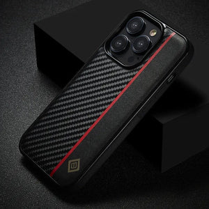 Shockproof Carbon Fiber Leather iPhone 15 Case Styleeo