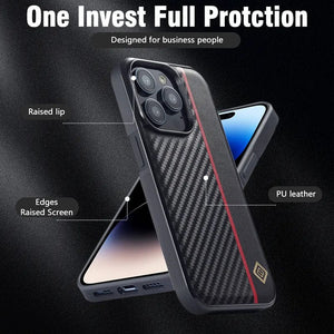 Shockproof Carbon Fiber Leather iPhone 15 Case Styleeo