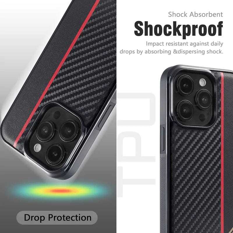 Shockproof Carbon Fiber Leather iPhone 15 Case Styleeo