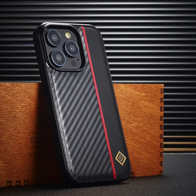 Shockproof Carbon Fiber Leather iPhone 15 Case Styleeo