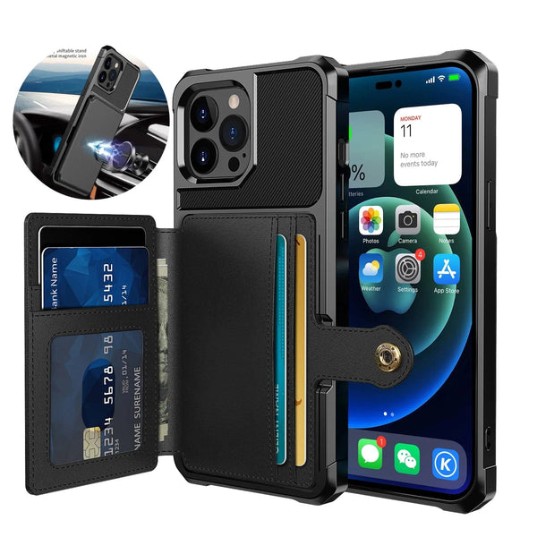 Leather Magnetic Flip iPhone Shockproof Cardholder Case