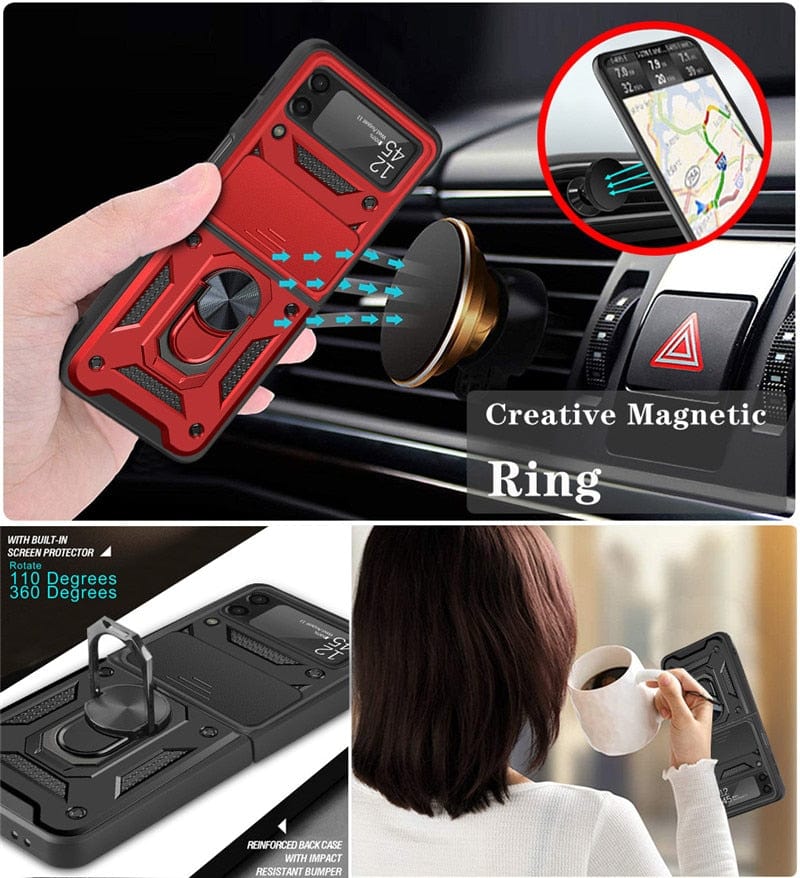 Shockproof Case For Samsung Galaxy Z Flip 4/Flip 3 5G | Metal Ring Bracket Samsung z Flip4/Flip3 Shockproof Ring Case Styleeo