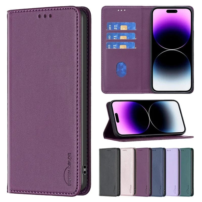 Stylish Leather iPhone Wallet Case | Magnetic Flip Card Holder