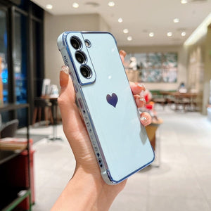 Luxury Plating Case For Samsung Galaxy S23/S23Plus/S23Ultra For Samsung S23 / light blue platiang heart case for samsung s23 Styleeo