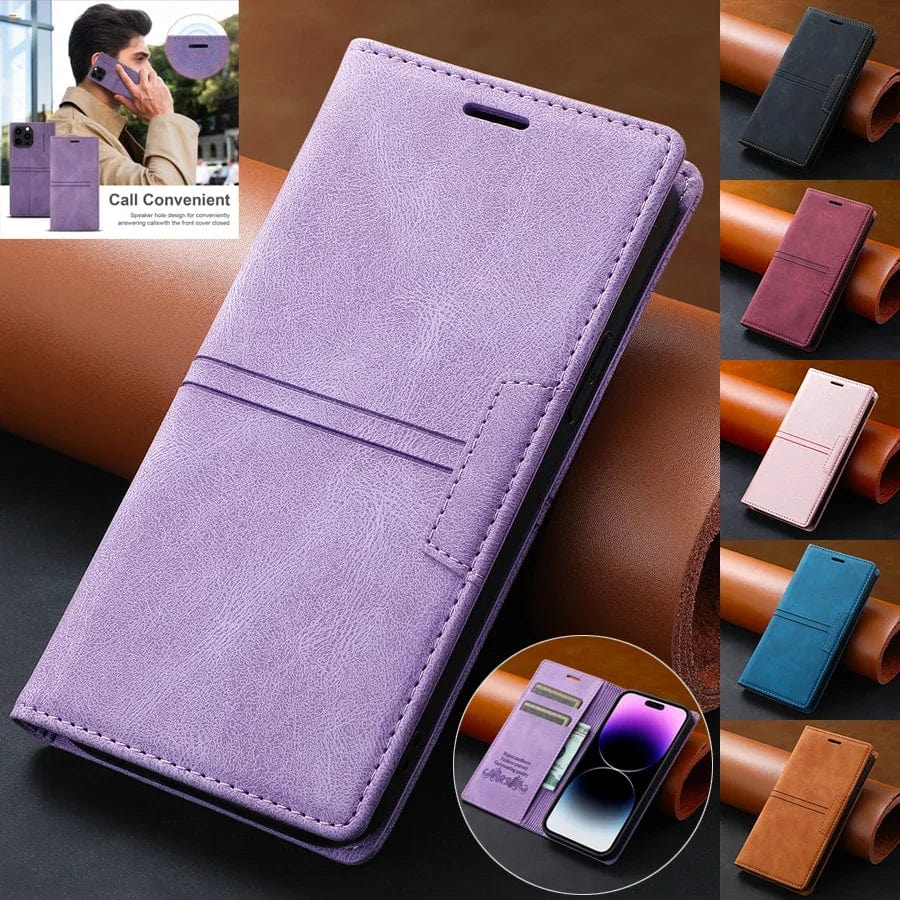 Suede Leather iPhone Magnetic Flip Cover Cardholder Wallet Case