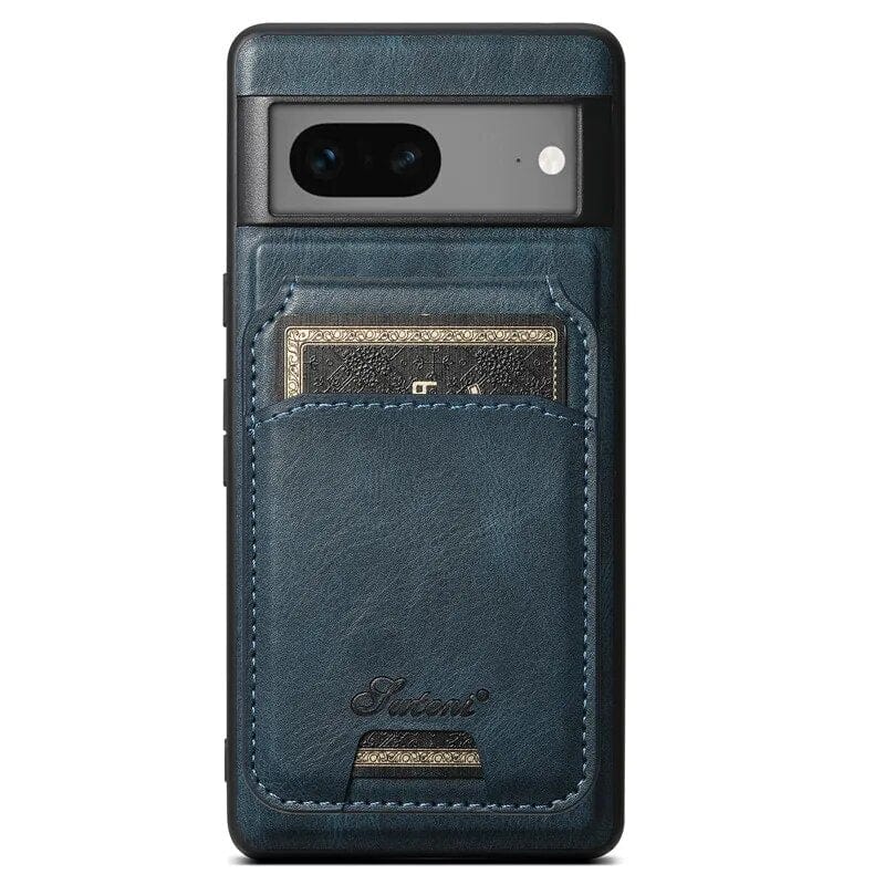 Wireless Charging Google Pixel 8 Case | Leather Cardholder Pouch Wallet Blue / Pixel 8 Styleeo